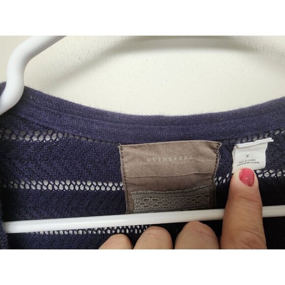 GUINEVERE Anthropologie Dark Blue Cashmere Blend Knit Open Front Cardigan Size M - Picture 7 of 9